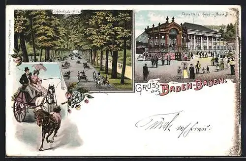 Lithographie Baden-Baden, Conversationshaus und Musik-Kiosk, Lichtenthaler Allee