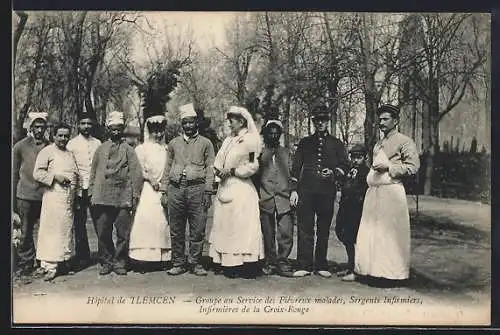 AK Tlemcen, Hôpital, Groupe au Service des Fiévreux malades, Sergents Infirmiers, Infirmières de la Croix-Rouge