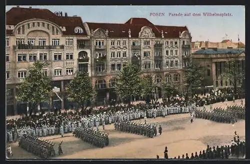 AK Posen / Poznan, Parade auf dem Wilhelmsplatz