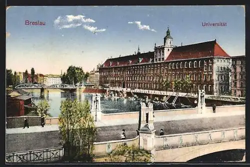 AK Breslau, Universität am Ufer des Flusses