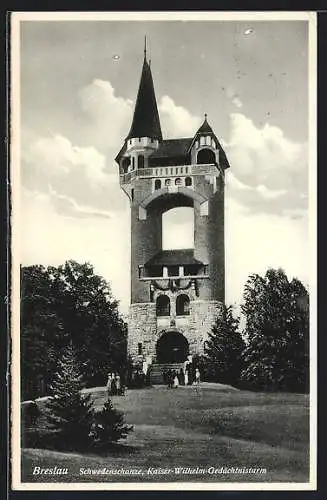 AK Breslau, Schwedenschanze mit dem Kaiser Wilhelm-Gedächtnis-Turm