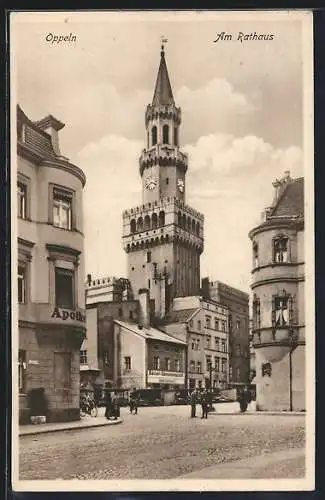 AK Oppeln, Strassenpartie am Rathaus