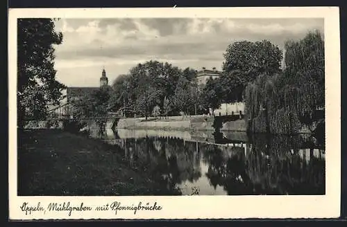 AK Oppeln, Mühlgraben mit Pfennigbrücke