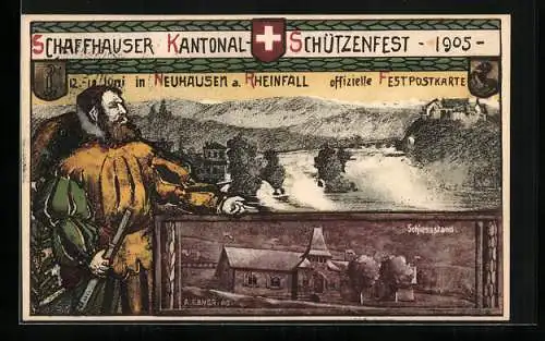 AK Neuhausen / Rheinfall, Schaffhauser Kantonal-Schützenfest 1905, Ortspartie mit Schiessstand