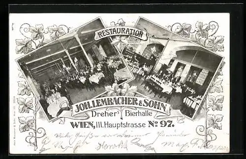 AK Wien, Restauration Joh. Lembacher & Sohn in Dreher`s Bierhalle, Hauptstrasse No. 97, Innenansicht