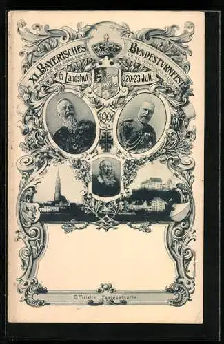 AK Landshut, XI. Bayerisches Bundesturnfest 1901, Prinz Ludwig III. von Bayern, Ganzsache Bayern 5 Pfennig