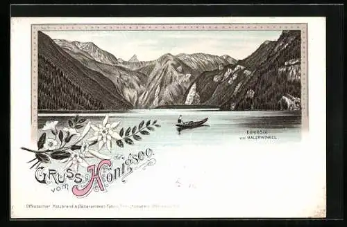 Vorläufer-Lithographie Königsee / Berchtesgaden, 1895, Panorama vom Malerwinkel