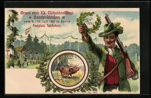 Lithographie Berlin-Pankow, Gruss vom XX. Mitteldeutschen Bundesschiessen 1902, Festplatz Schönholz