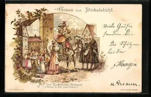 Lithographie Dinkelsbühl, Aus dem Kinderzeche-Festspiel, Ganzsache Bayern 5 Pfennig