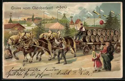 Künstler-AK Hans Treiber, Ganzsache Bayern PP15D47 /02: München, Oktoberfest, Bierkutsche