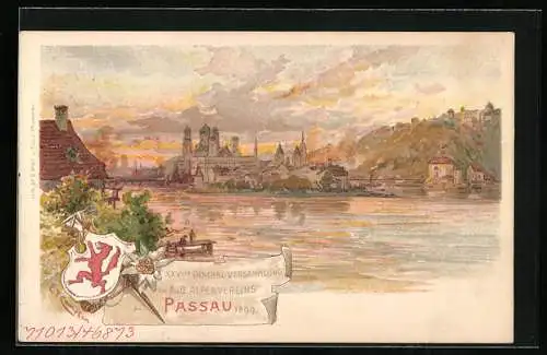 Lithographie Passau, 26. General-Versammlung des Alpenvereins 1899, Ganzsache Bayern 5 Pfennig