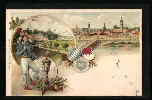 Lithographie Ganzsache Bayern PP15E9: Kitzingen, III. Unterfränkisches Bundesschiessen 1900