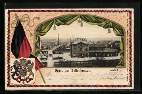 Passepartout-Lithographie Zuffenhausen, Bahnhof, Wappen