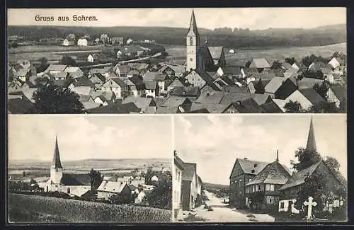 AK Sohren, Strassenpartie, Kirche, Ortsansicht