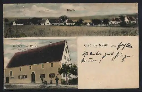 AK Niesitz, Gasthof zum Rössle v. Jos. Zeller, Ortsansicht