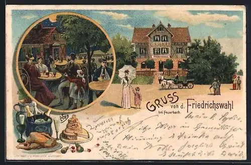 Lithographie Feuerbach /Stuttgart, Gasthaus zur Friedrichswahl