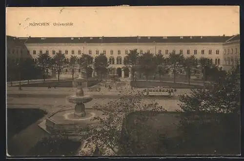 AK München, Strassenbahn vor der Universität