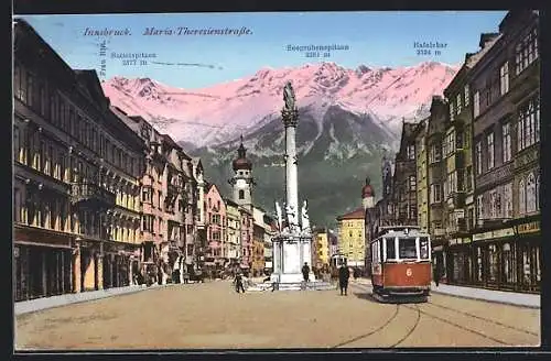 AK Innsbruck, Strassenbahnverkehr in der Maria-Theresien-Strasse