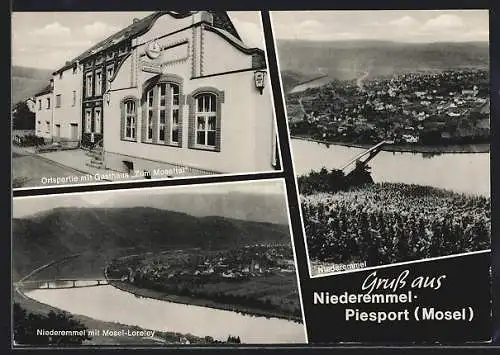 AK Niederemmel-Piesport /Mosel, Gasthaus zum Moseltal, Ortsansicht mit Mosel-Loreley