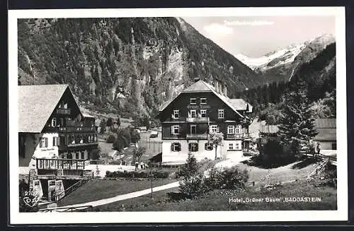 AK Badgastein, Hotel Grüner Baum mit Tischlerkargletscher
