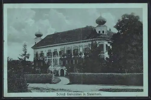 Mondschein-AK Gleinstätten /Steiermark, Schloss Gleinstätten mit Hecke und Weg