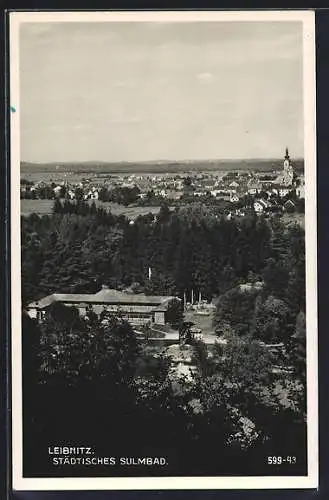 AK Leibnitz, Städtisches Sulmbad mit Ortsansicht aus der Vogelschau