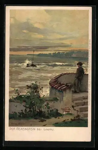 Künstler-Lithographie Zeno Diemer: Lindau, Hexenstein mit Meerblick