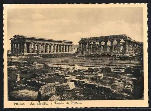 AK Paestum, La Basilica e Tempio di Nettuno