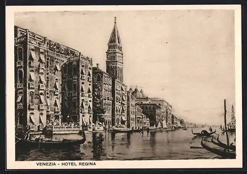 Künstler-AK Venezia, Hotel Regina und Gondeln