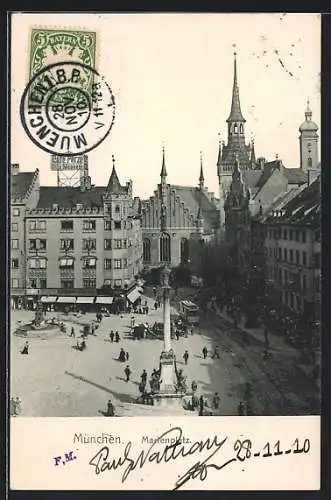 AK München, Marienplatz mit Mariensäule aus der Vogelschau