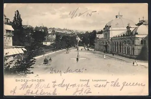 AK Baden-Baden, Bahnhof und Langestrasse