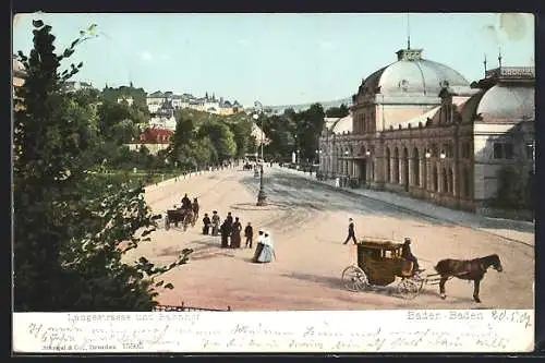 AK Baden-Baden, Langestrasse und Bahnhof