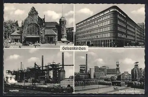 AK Gelsenkirchen, Zeche Consodilation, Hans-Sachs-Haus, Bahnhof