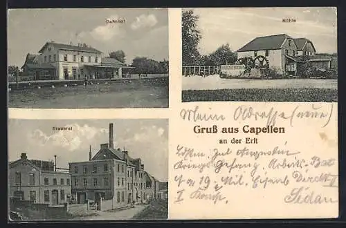 AK Capellen an der Erft, Brauerei, Bahnhof, Mühle