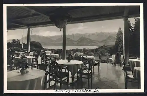 AK Feldafing am Starnberger See, Hotel Kaiserin Elisabeth, Blick von der grossen Terrasse