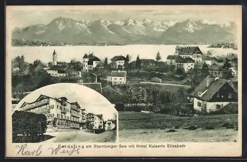 AK Feldafing am Starnberger See, Hotel Kaiserin Elisabeth, Ortsansicht aus der Vogelschau