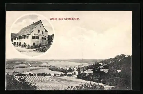 AK Oberalfingen, Gasthaus zum goldenen Hirsch, Gesamtansicht mit Umgebung aus der Vogelschau