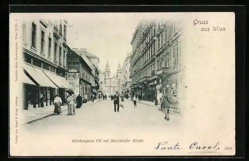 AK Wien, Kirchengasse mit Mariahilfer Kirche