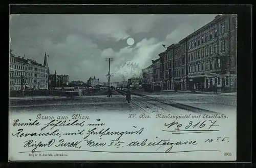 Mondschein-AK Wien, Neubaugürtel mit Stadtbahn