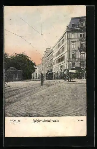 AK Wien, Strassenbahn in der Lichtensteinstrasse