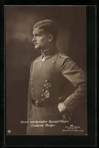 Foto-AK Sanke Nr. 385: Unser erflogreicher Kampfflieger Leutnant Mulzer, Pour le Mérite