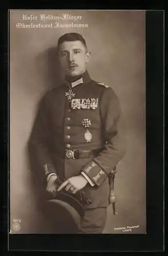 AK Helden-Flieger Oberleutnant Immelmann in Uniform