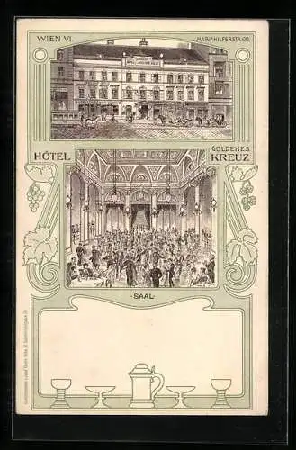 Lithographie Wien, Hotel Goldenes Kreuz, Mariahilferstrasse 99, Saal