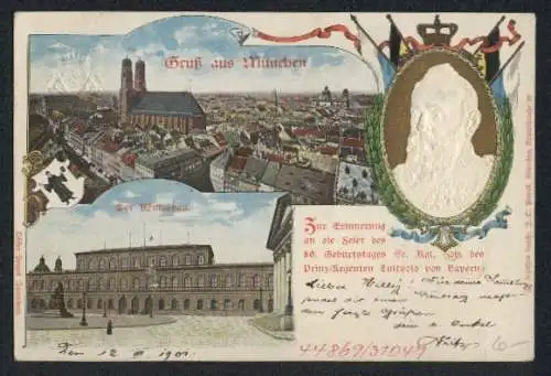 AK München-Neuhausen, Königsbau, Panorama, Prinzregent Luitpold von Bayern, Ganzsache Bayern 5 Pfennig