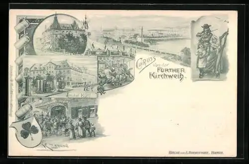 Lithographie Fürth, Kirchweih, Hotel Kütt, Ganzsache Bayern 5 Pfennig