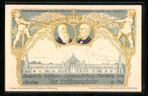 Künstler-AK Nürnberg, Bayerische-Jubiläums-Landesausstellung 1906, Prinzregent Luitpold, Ganzsache Bayern 5 Pfennig