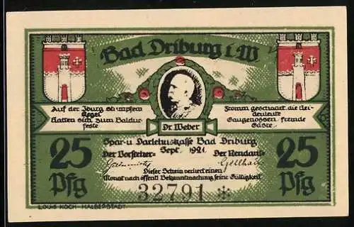 Notgeld Bad Driburg 1921, 25 Pfennig, Dr. Weber und Szenen von Bad Driburg