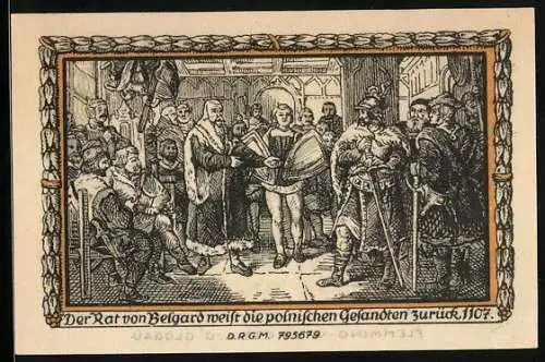 Notgeld Belgard, 25 Pfennig, Der Rat von Belgard weist die polnischen Gesandten zurück 1107