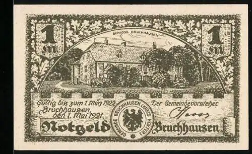 Notgeld Bruchhausen 1921, 1 Mark, Schloss Bruchhausen und Die heilige Vehme in Bruchhausen