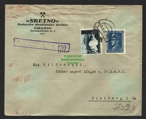 B8777 Sarajevo Sarajewo 1941 Brief Doppel Zensur Censura Pr. 150 + OKW